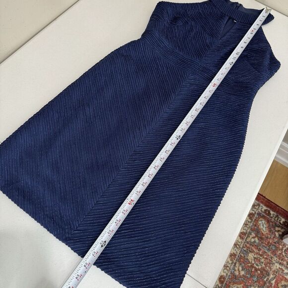 Eliza J Womens Dress 12 Petite Blue Metallic Rib Sheath Halter Cocktail Holiday - Picture 6 of 12